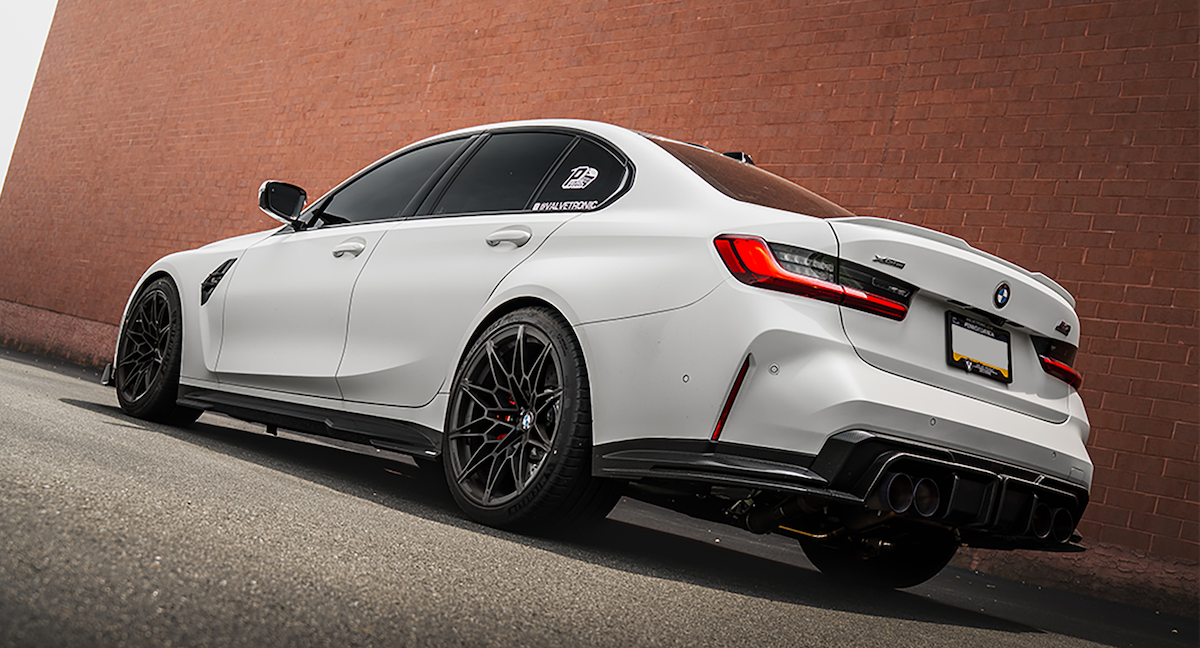 Import Performance Valvetronic designs white bmw exhaust rear