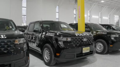 Police trucks lined up in LEHR garage
