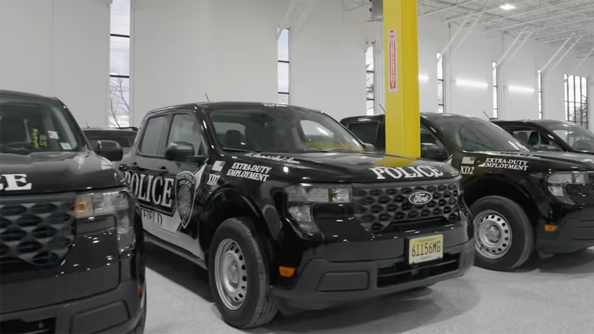 Police trucks lined up in LEHR garage