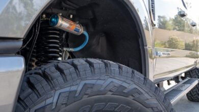 Shocks carli king setup on superduty wheel well