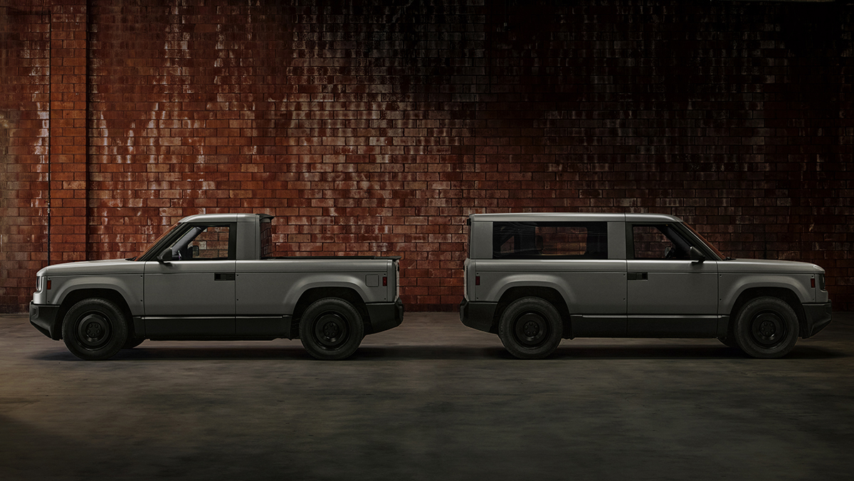 A Slate truck and SUV in a warehouse