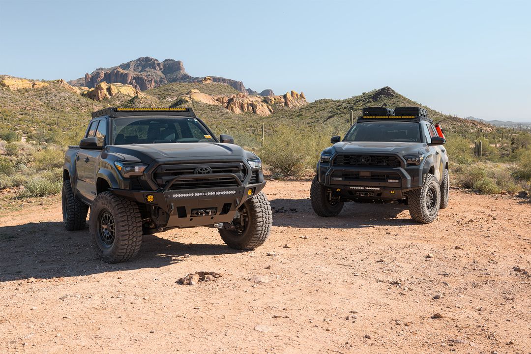 Toyota trucks in desert