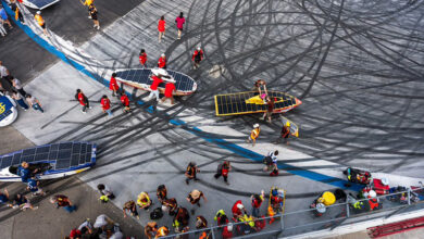 Aerial shot of teams at Electrek Formula Sun Grand Prix