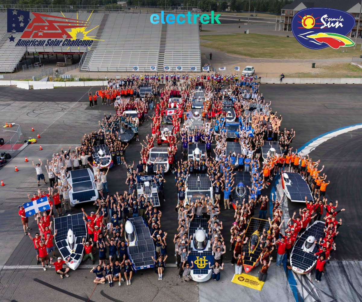 Aerial shot of teams at Electrek Formula Sun Grand Prix