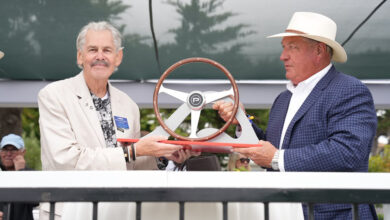 Prof. Gordon Murray CBE accepting award at Pebble Beach