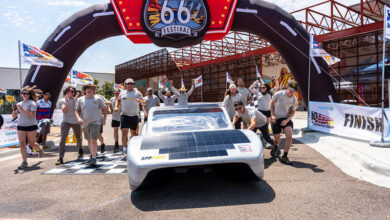 Appalachian State Crosses the finish line at the 2026 Electrek American Solar Challenge