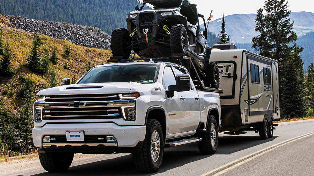 Chevy 2500 hauling UTV and trailer