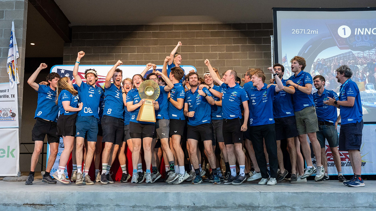KU Leuven team raise the award at the 2026 Electrek American Solar Challenge