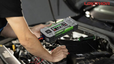 Person using Lokithor LPS Series LiFePO4 Starting Battery
