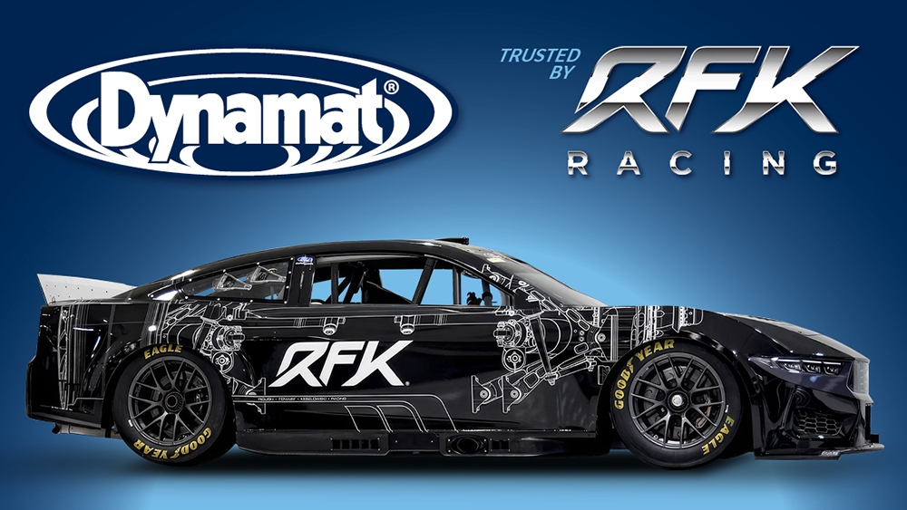 RFK Racing and Dynamat logos above race car image