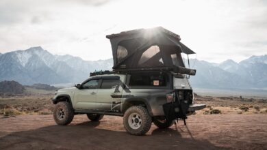rooftop tents ovs tent raised on pickup with sun