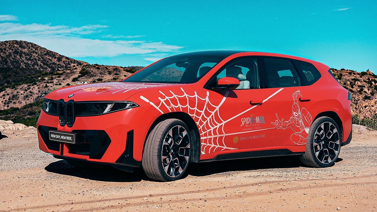 The BMW iX3 Flow Concept featuring E-Ink Prism-created-in support of Spider-Man Brand-New-Day
