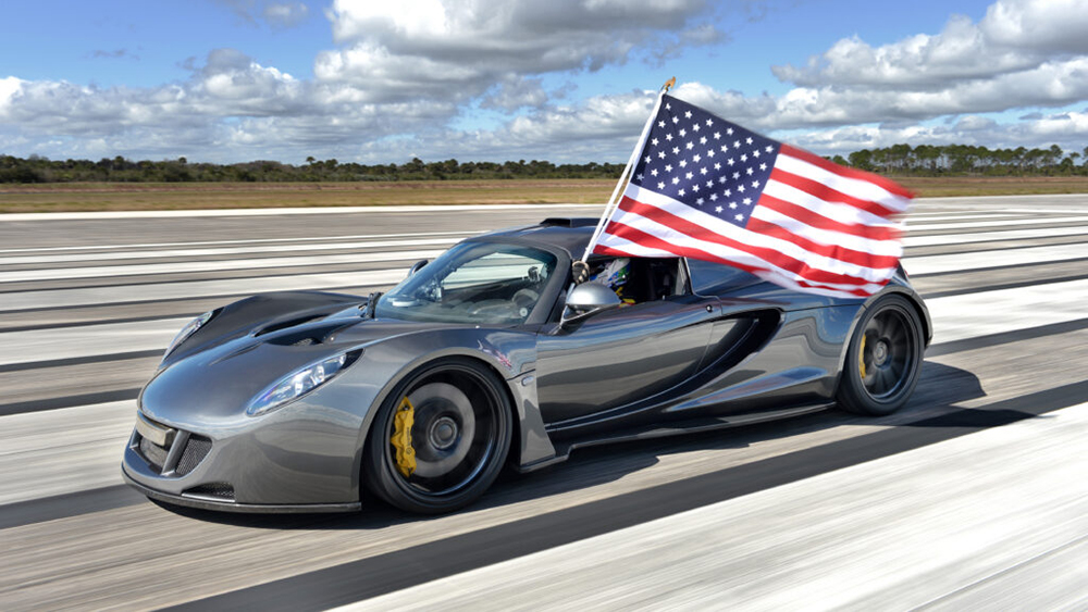 Hennessey Venom GT that set the world top-speed record at 270 miles per hour at the Kennedy Space Center in 2014.