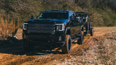 GMC truck towing ATV