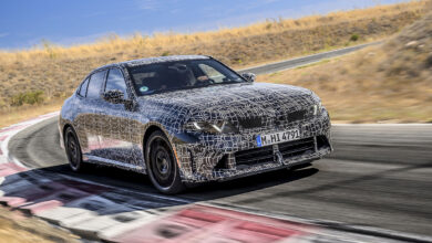 BMW 3 Series on track three-quarter front view