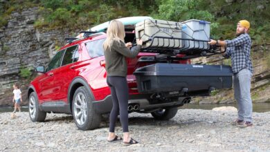 toolboxes cargo carriers yakima couple loads cargo solutions on back of red suv