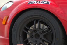 Closeup of Bridgestone tire on racecar