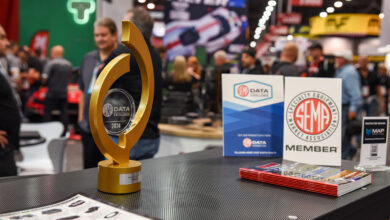 SEMA Data Excellence trophy on table at SEMA Show