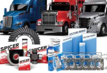 dana vipar graphic with drivetrain components in front of semis