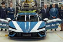 Blue and white Lamborghini Polizia gifted to Italian police