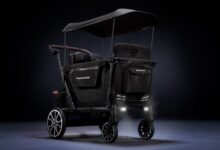 The WonderFold x Porsche Stroller Wagon in low light