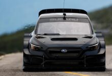 Subaru Motorsports WRX Project Midnight front view black on road