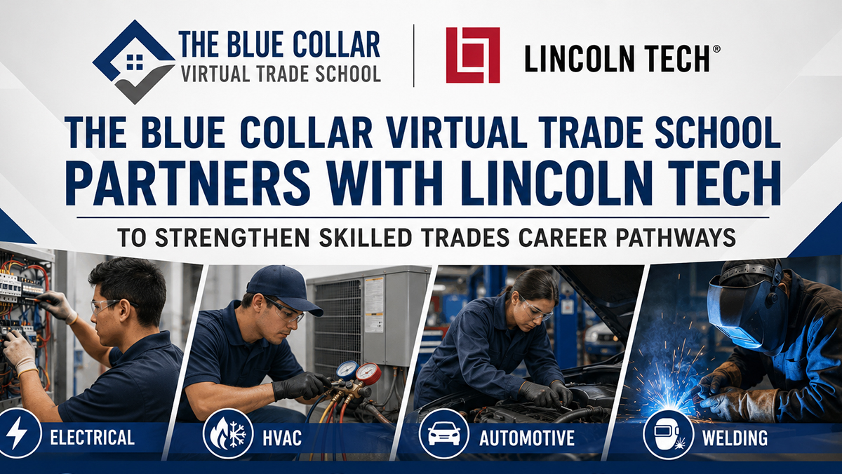 The Blue Collar Virtual Trade School and Lincoln Tech promo graphic