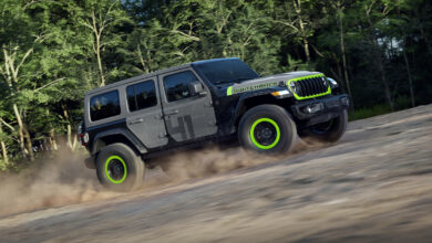2027 Jeep Wrangler Switchback driving up hill