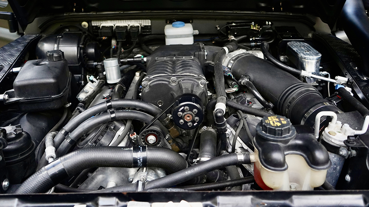 Bespoke 1993 Land Rover Defender Flying Huntsman 6x6 engine