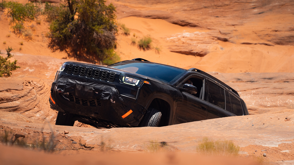 The 2027 Jeep Cherokee Trailhawk rock crawling and performing engineering validation testing.