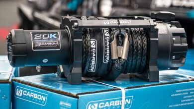 20K winch from Carbon Offroad sitting on box
