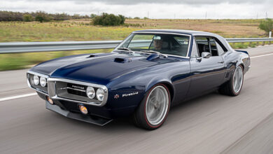Custom 1967 Pontiac Firebird on road