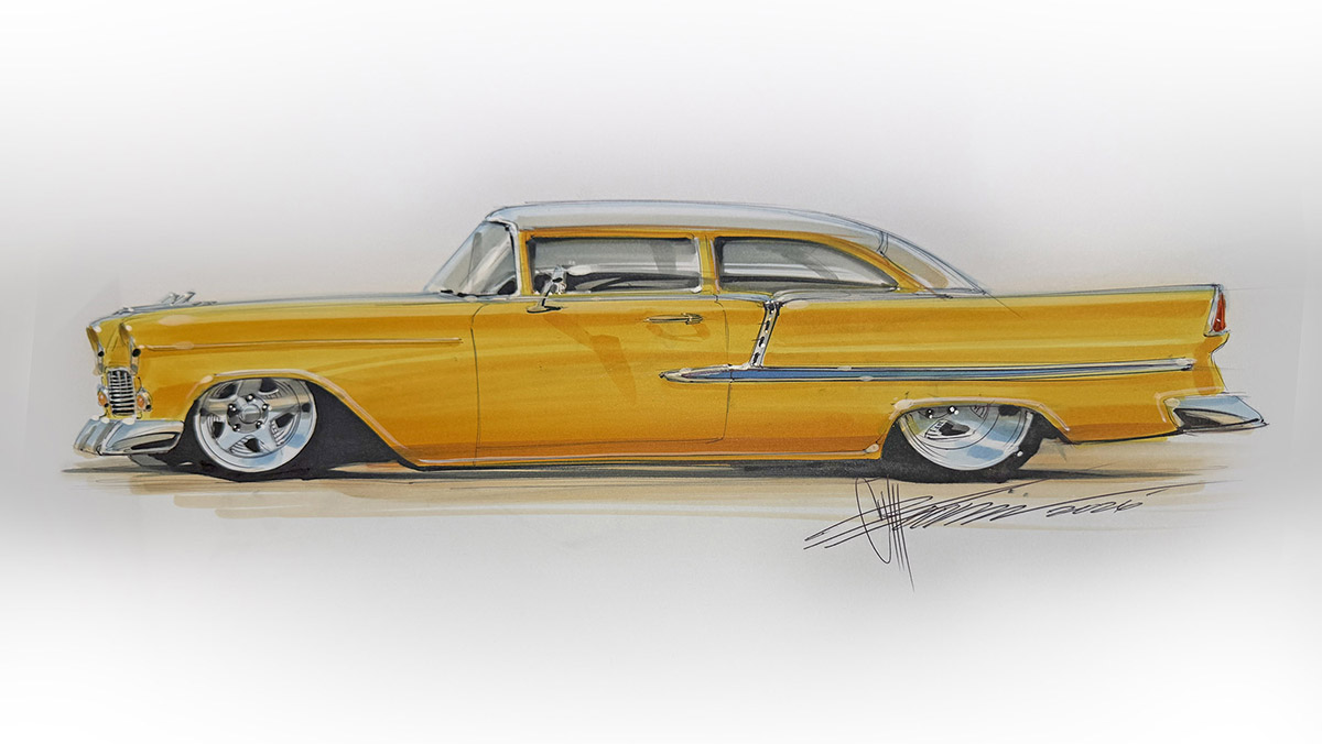 Illustration of restored 1955 Chevrolet Delray