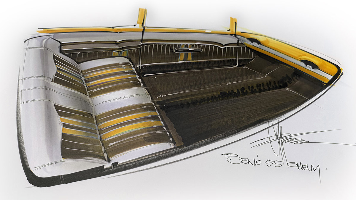 Interior illustration of restored 1955 Chevrolet Delray