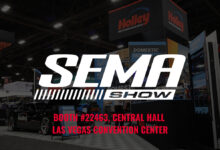 SEMA Show logo with Holley booth in background