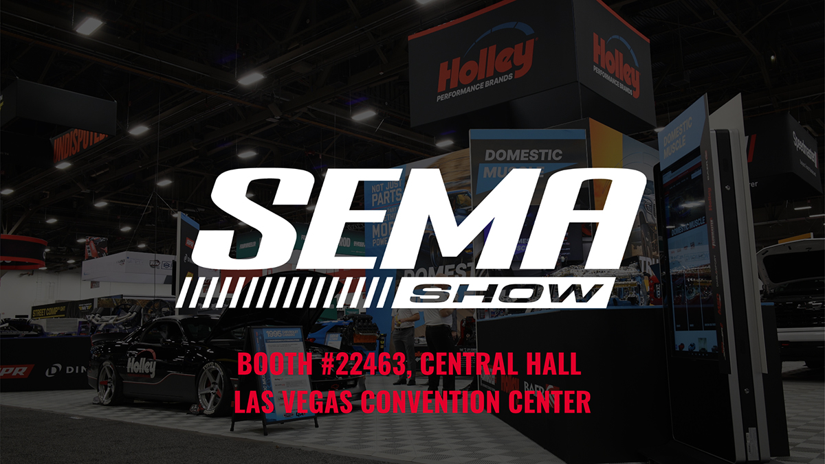 SEMA Show logo with Holley booth in background