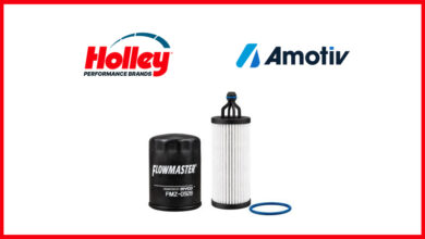 Holley and Amotiv logos with product shots