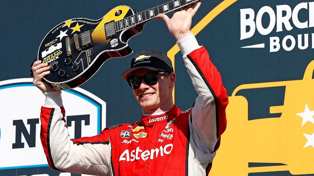 Josef Newgarden on Victory Lane at Nashville Superspeedway in 2025