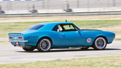 Pro-Touring Wilwood 1968 Camaro blue on track