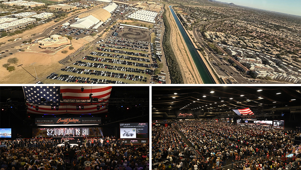 Three photos of Barrett-Jackson Scottsdale Auction