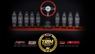 TRIM Award trophies and sponsor logos