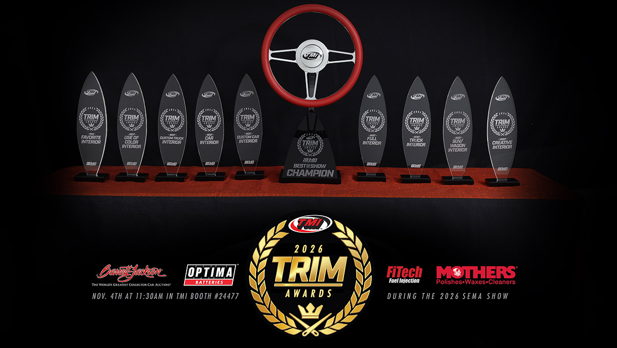 TRIM Award trophies and sponsor logos