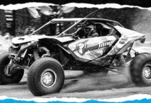 UTV rally car in black and white