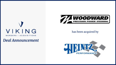 Viking Mergers & Acquisitions, Woodward Machine Corporation and Heintz Performance logos
