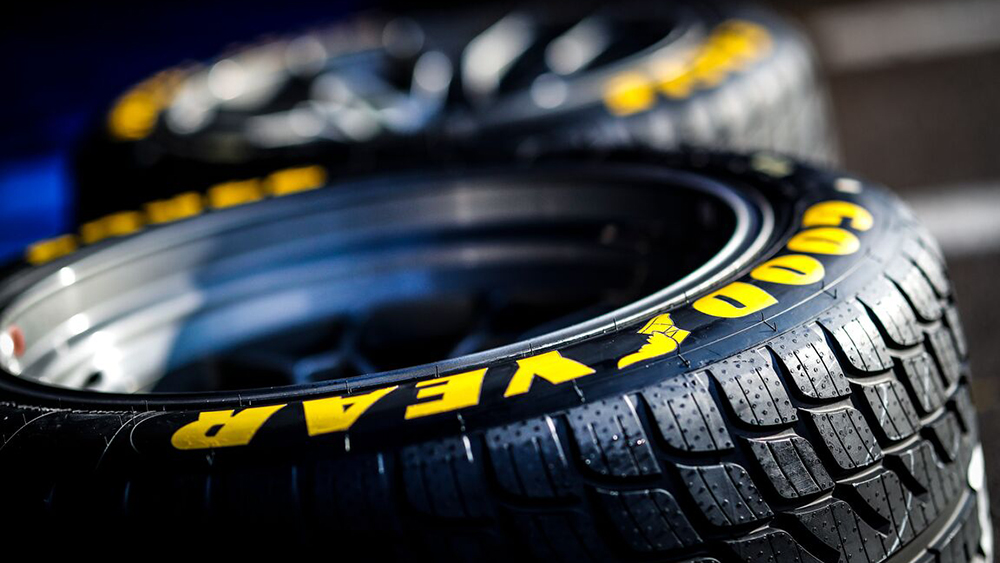 Closeup of Goodyear tire