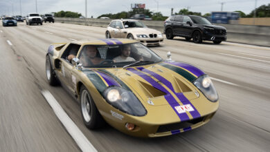 One-off BMW Diesel GT40 on road as part of Road2SEMA convoy